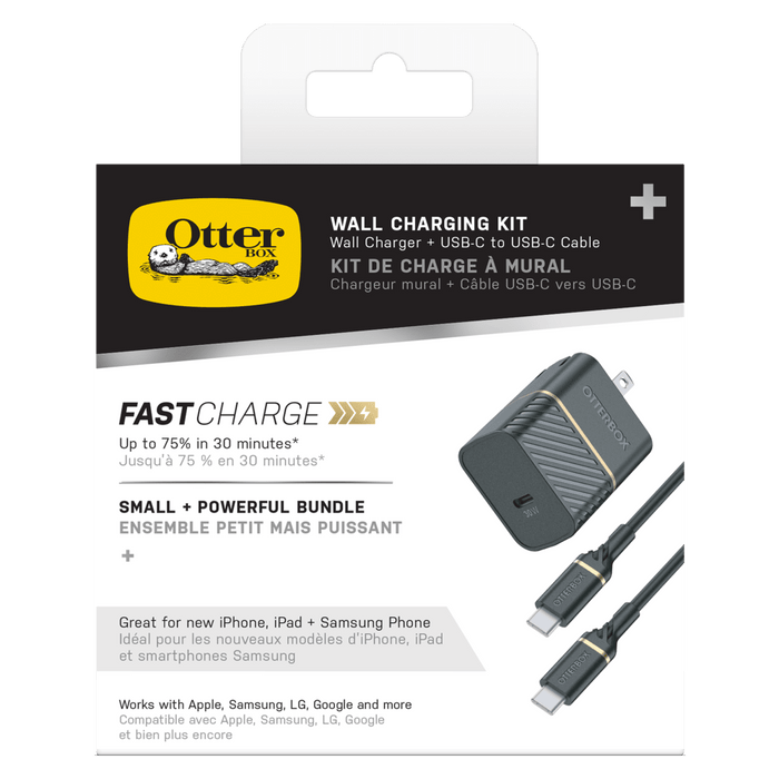 OtterBox USB C PD GaN Wall Charger 30W and USB C Cable 1m Black Shimmer