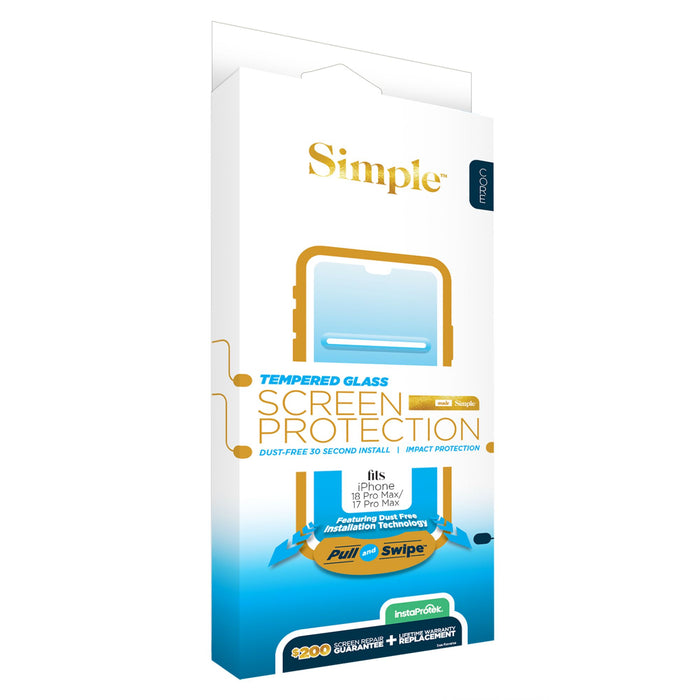 Simple Tempered Glass Screen Protector 200 Coverage for Apple iPhone 18 Pro Max / 17 Pro Max