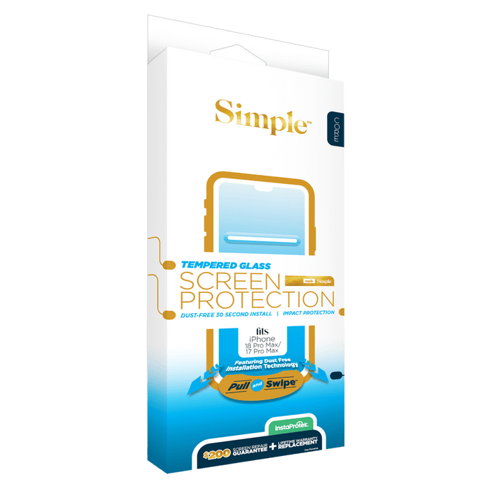 Simple Tempered Glass Screen Protector 200 Coverage for Apple iPhone 18 Pro Max / 17 Pro Max