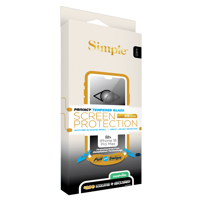 Simple Privacy Tempered Glass Privacy Screen Protector 200 Coverage for Apple iPhone 18 Pro Max