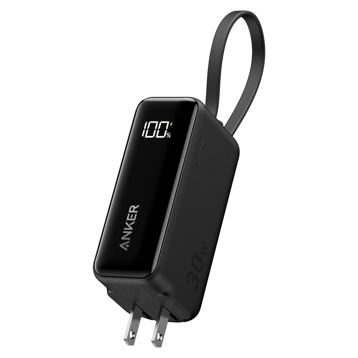 Anker Power Bank 5,000 mAh 22.5W with Built in USB-C Cable and Fusion Wall Charger 30W