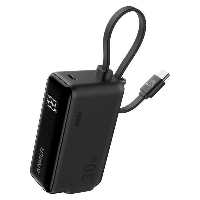 Anker Power Bank 5,000 mAh 22.5W with Built in USB-C Cable and Fusion Wall Charger 30W