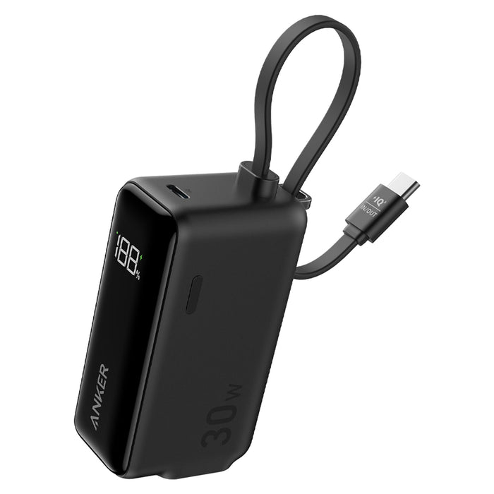 Anker Power Bank 5,000 mAh 22.5W with Built in USB C Cable and Fusion Wall Charger 30W Black