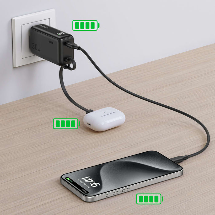 Anker Power Bank 5,000 mAh 22.5W with Built in USB C Cable and Fusion Wall Charger 30W