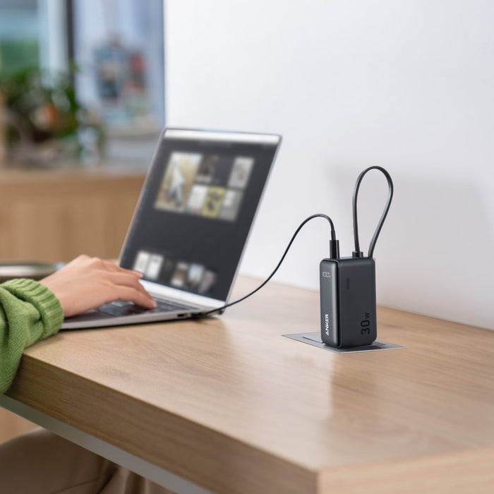 Anker Power Bank 5,000 mAh 22.5W with Built in USB-C Cable and Fusion Wall Charger 30W