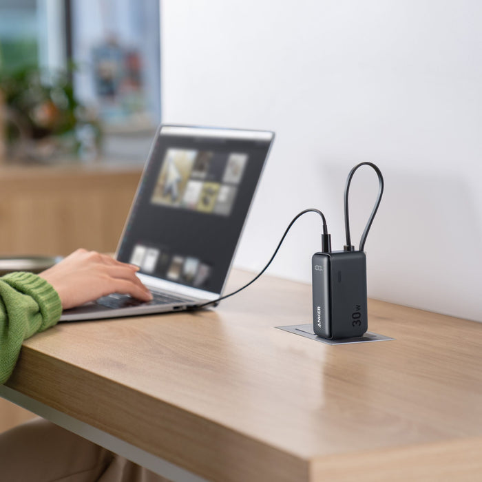Anker Power Bank 5,000 mAh 22.5W with Built in USB-C Cable and Fusion Wall Charger 30W