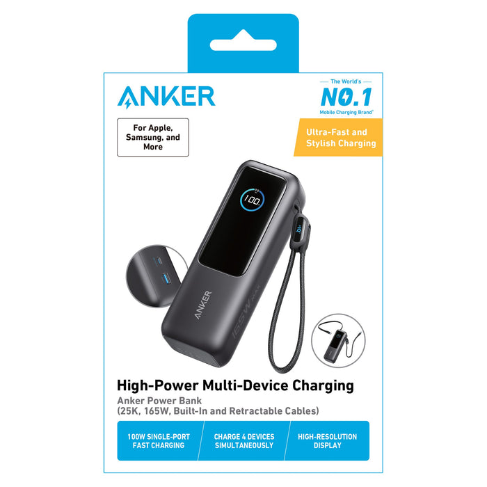 ANKER 165W Power Bank 25,000 mAh with Built-In USB-C and Retractable Cable