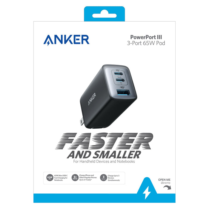 Anker PowerPort III 65W 3-Port Wall Charger Black