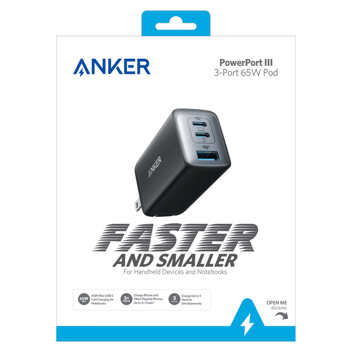 Anker PowerPort 3 3 Port Wall Charger 65W Black
