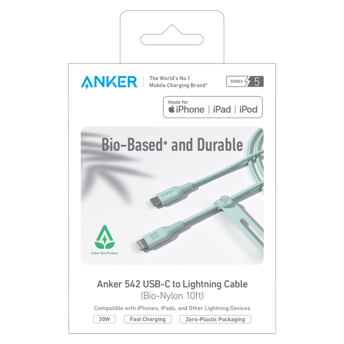 Anker Bio-Braided USB C to Apple Lightning 10ft Green