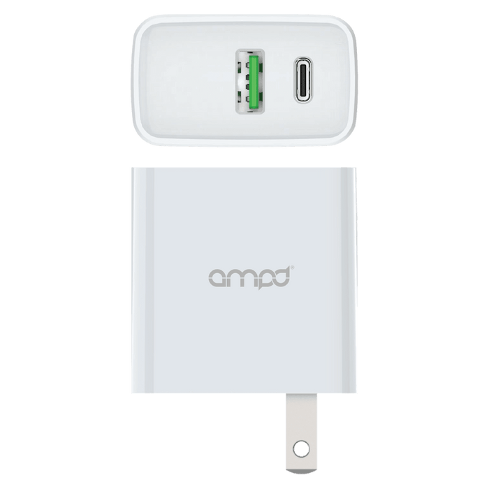AMPD PD Fast 20W USB C and USB A Dual Port Wall Charger White