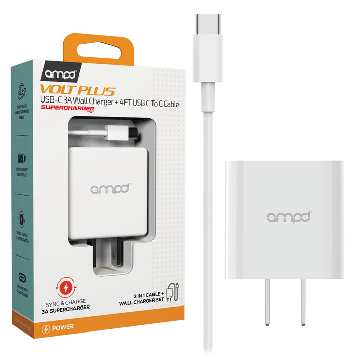 AMPD PD Fast 20W USB-C Wall Charger with USB-C to USB-C Cable 4ft Black
