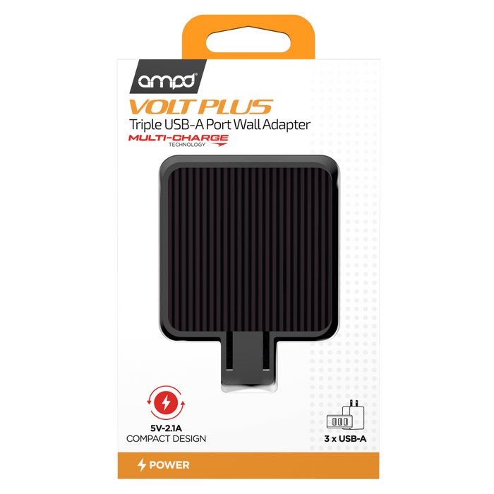 AMPD Volt Plus Triple USB A Port Wall Charger Black