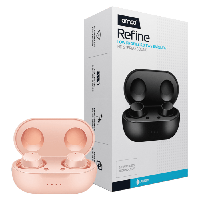 AMPD True Wireless In Ear Headphones with Smart Touch Controls and Charging Pack Pink