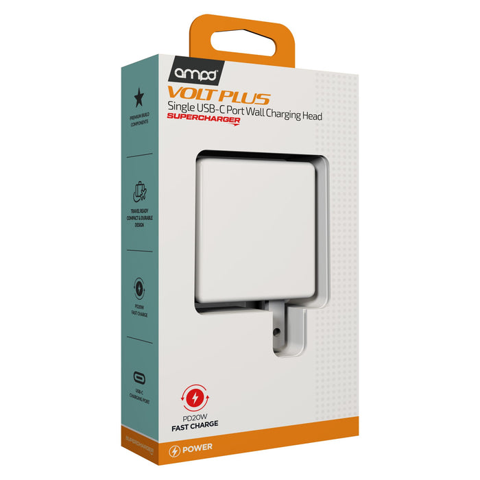 AMPD Volt Plus PD Fast Charge Type C Wall Charger 20W White