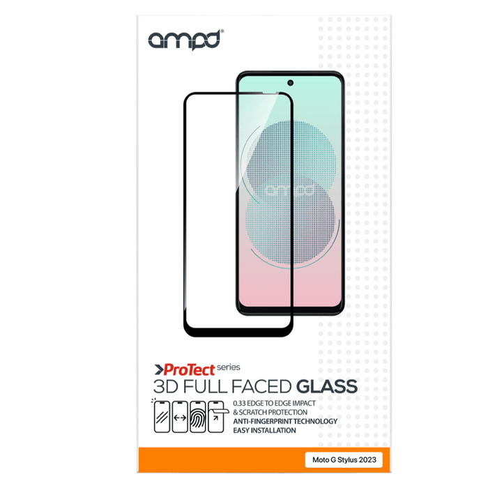 AMPD 3D Full Faced Impact Glass Screen Protector with Black Border for Motorola Moto G Stylus 5G (2023) / Moto G Stylus (2023) Clear