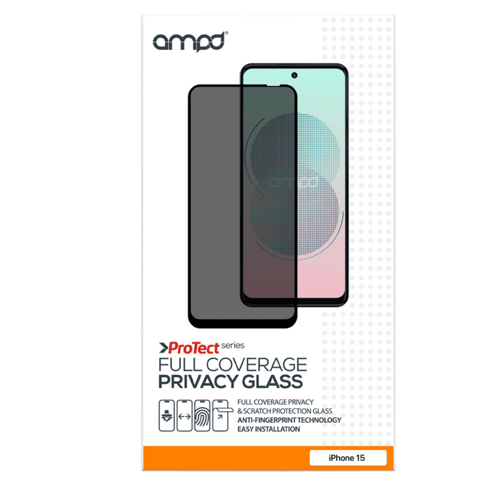 AMPD Full Faced Privacy Impact Tempered Glass Screen Protector for Apple iPhone 15 Pro Max Clear