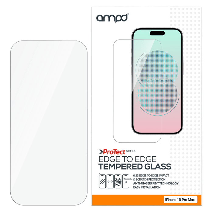 AMPD 0.33 Impact Flex Clear Tempered Glass Screen Protector for Apple iPhone 16 Pro Max Clear