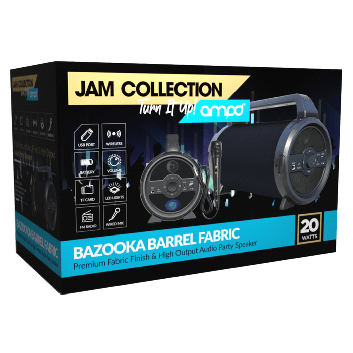 AMPD Bazooka Barrel Fabric Bluetooth Speaker with Microphone Black