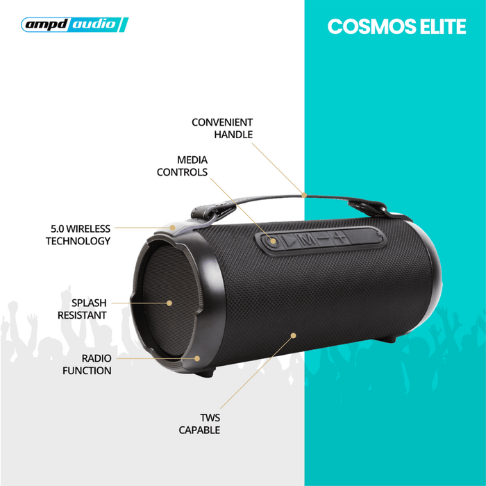 AMPD Cosmos Elite 9.5 Watt Bluetooth Barrel Speaker Black