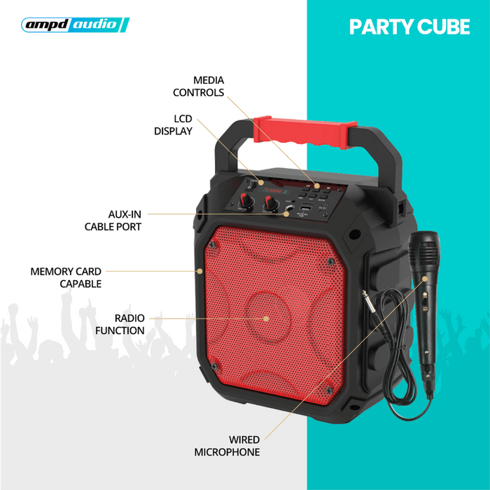 AMPD Party Cube 15W Karaoke Bluetooth Speaker Red