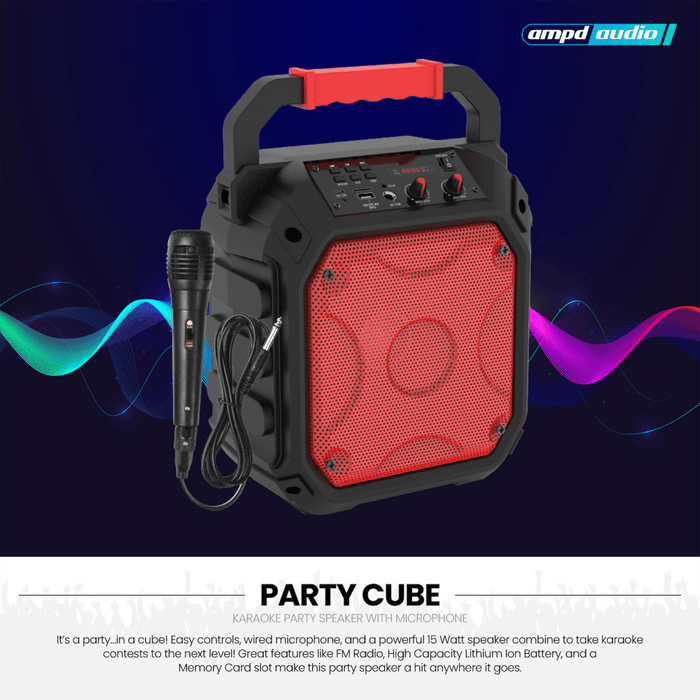 AMPD Party Cube 15W Karaoke Bluetooth Speaker Red