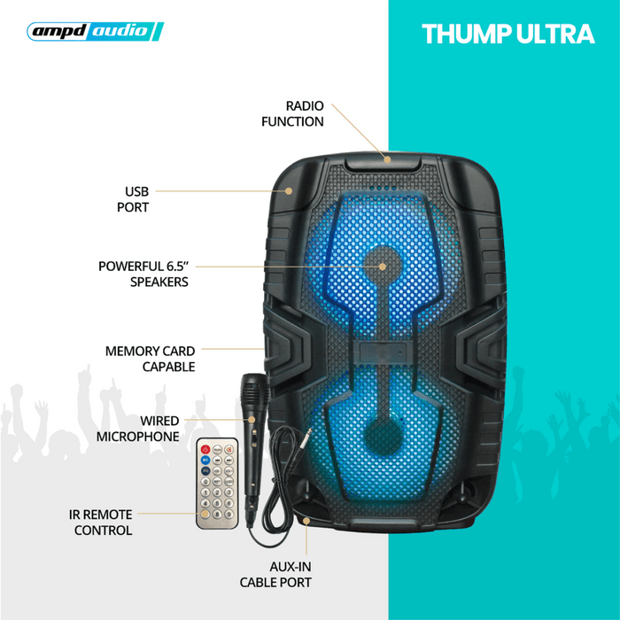 AMPD Thump Ultra LED Dual Bluetooth Speaker with Mic and Remote Black