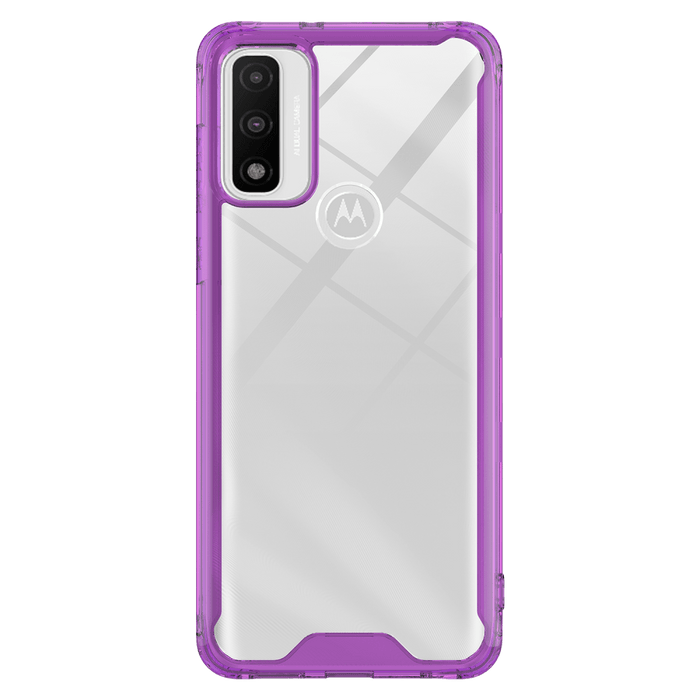 AMPD TPU / Acrylic Hard Shell Case with Colored Bumper for Motorola Moto G Play (2023) Clear and Purple