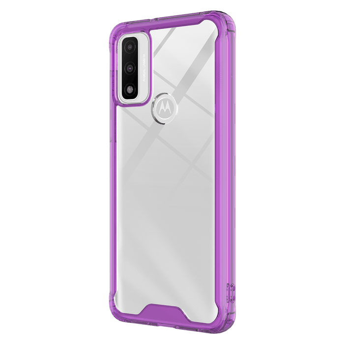 AMPD TPU / Acrylic Hard Shell Case with Colored Bumper for Motorola Moto G Play (2023) Clear and Purple