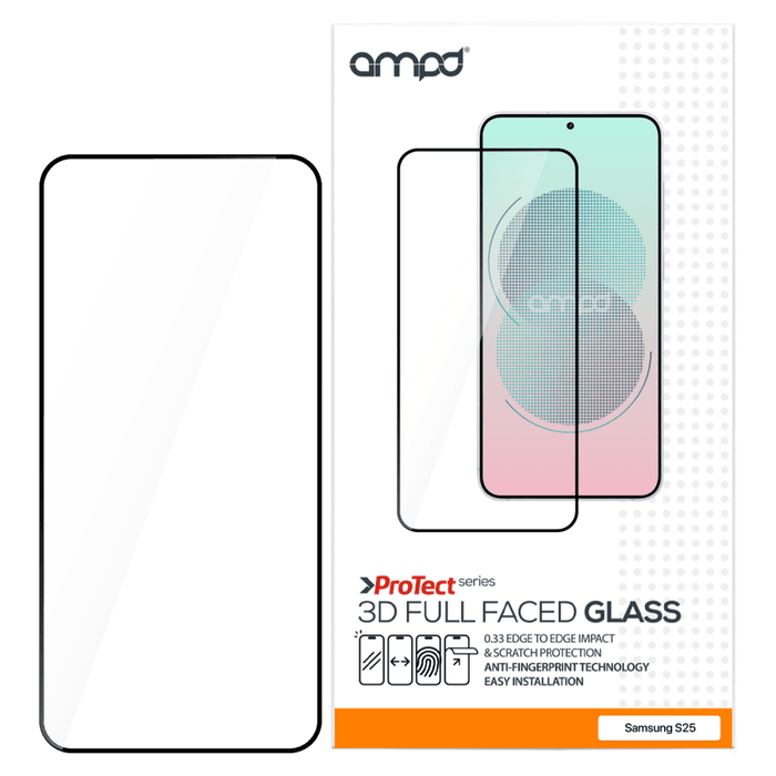 AMPD 3D Full Faced Impact Flex Glass Screen Protector for Samsung Galaxy S 2025 Small Clear