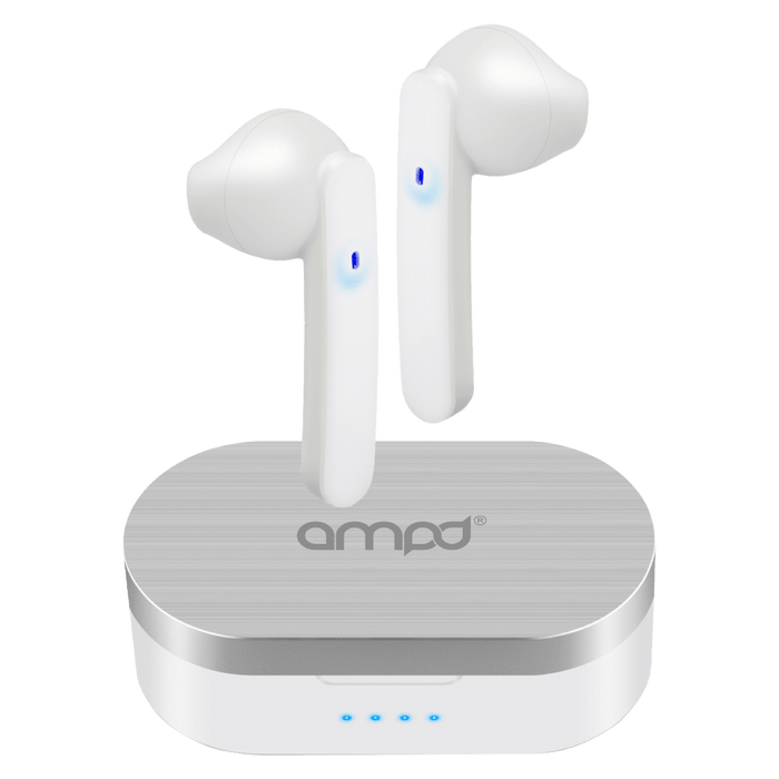 AMPD True Wireless In Ear Headphones with Smart Touch Controls and Charging Pack White