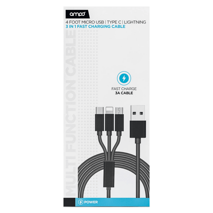 AMPD 3 in 1 Multi Tip USB Connection Cable Black