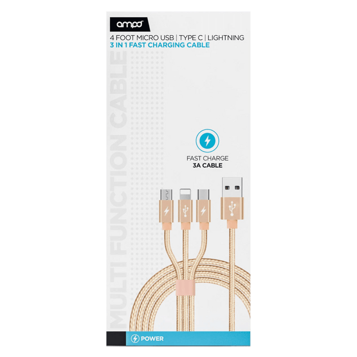 AMPD 3 in 1 Multi Tip USB Connection Cable Rose Gold