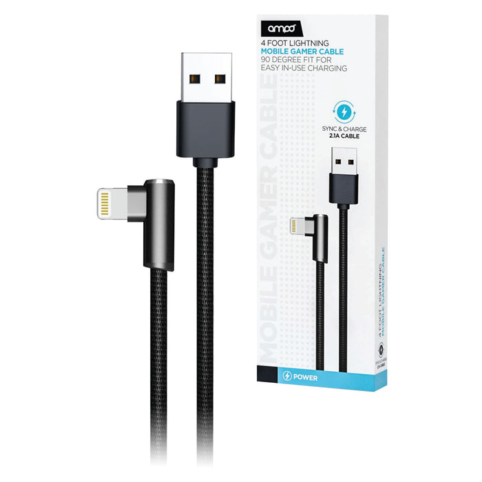 AMPD 90 Degree Gamer USB-A to Apple Lightning Cable Black