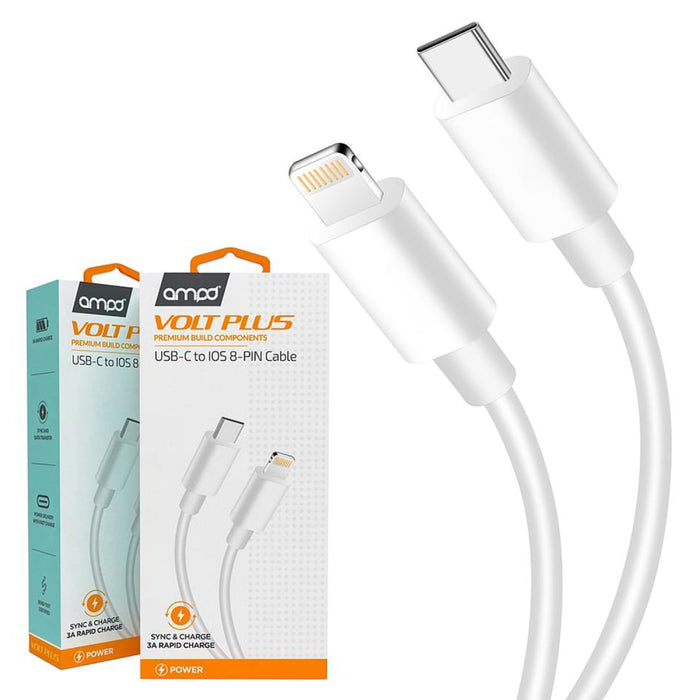 AMPD Volt Plus Type C to Apple Lightning Cable 4ft White