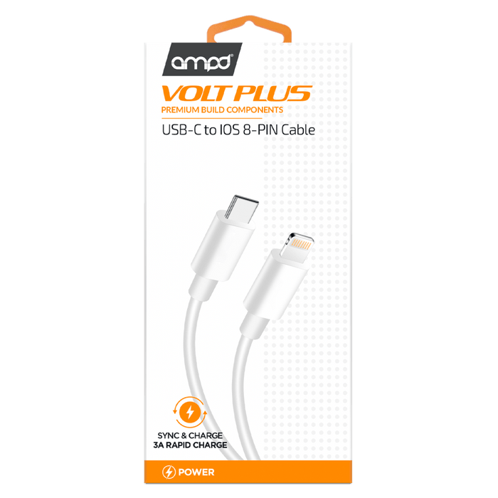 AMPD Volt Plus Type C to Apple Lightning Cable 4ft White
