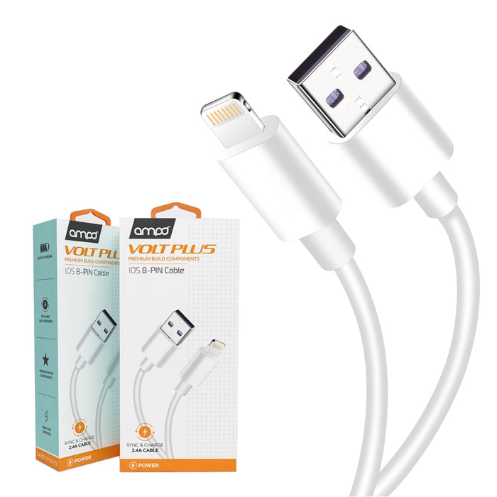AMPD Volt Plus Premium USB A to Apple Lightning Data Cable 3ft White