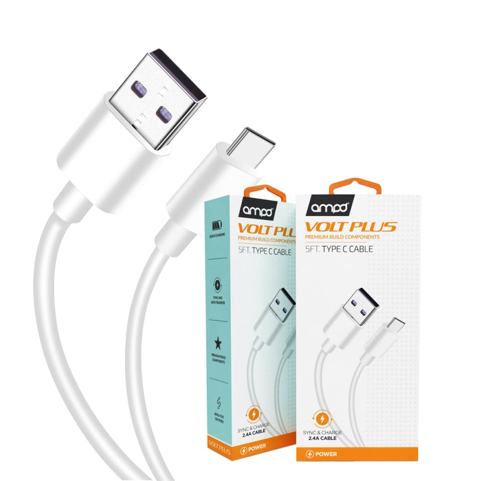 AMPD Volt Plus Premium USB A to Type C Data Cable 5ft White