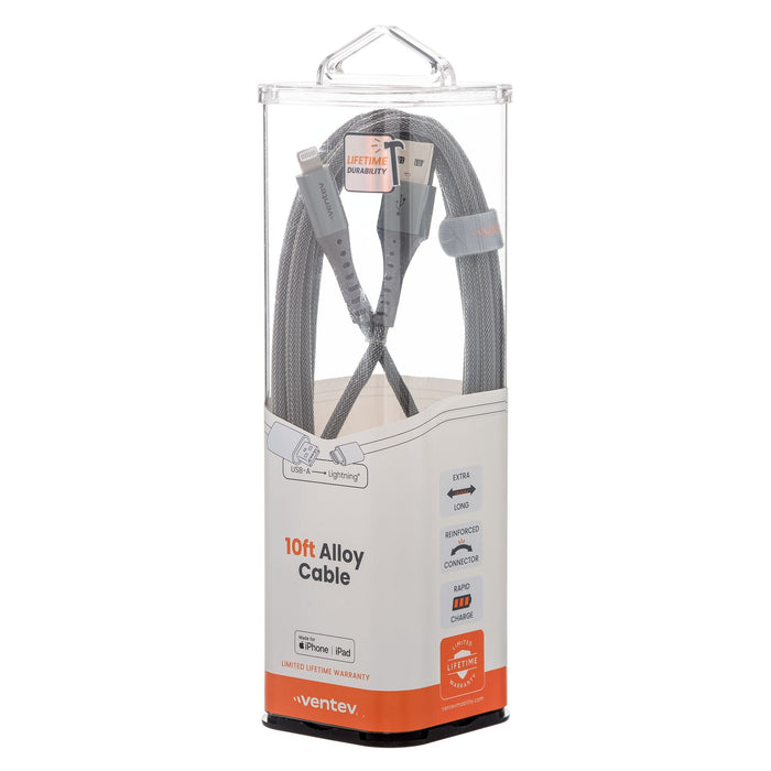 uBreakiFix by Asurion 10FT Alloy High Speed Cable with Cable Wrap, USB-A to Lightning