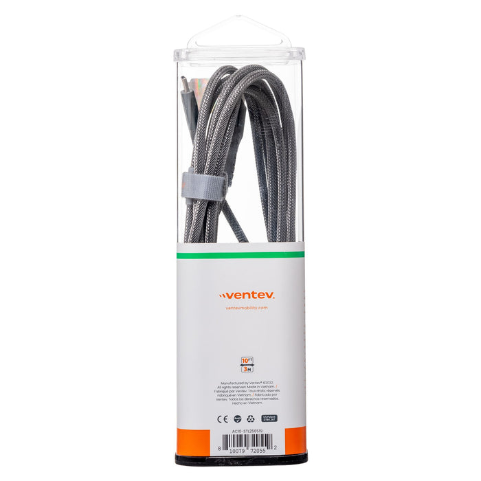Ventev Alloy USB-A to USB-C High Speed Ultradurable 10 Foot Cable Silver