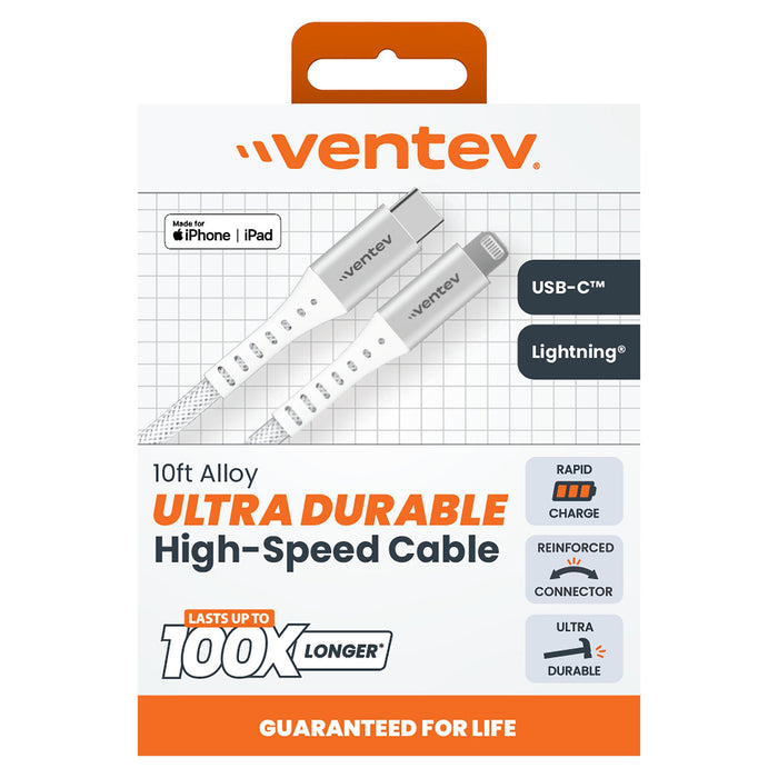 Ventev Alloy USB-A to Apple Lightning High Speed Ultradurable 10 Foot Cable