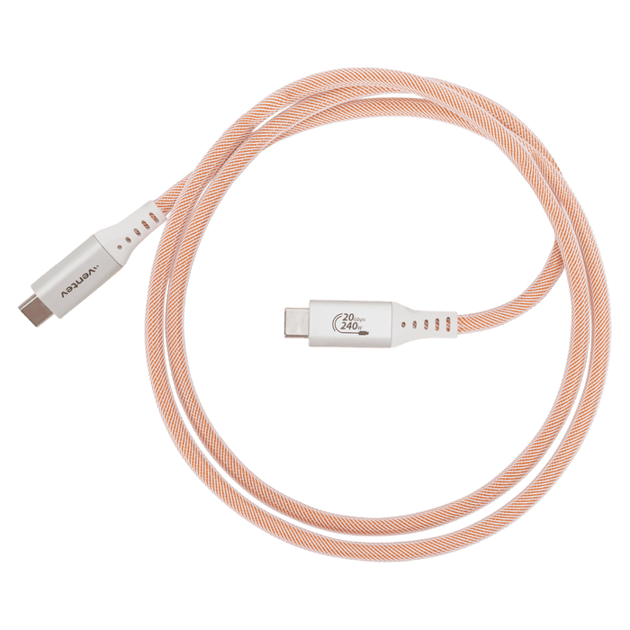 Ventev ULTRAFAST Duo USB-C to USB-C 2-in-1 High Speed & Data Transfer Ultra Durable 3 Foot Cable White