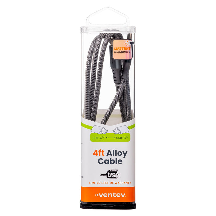 Ventev Alloy USB-C to USB-C High Speed Ultradurable 4 Foot Cable Silver