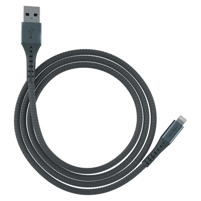 Ventev chargesync alloy USB A to Apple Lightning Cable 10ft Steel Gray