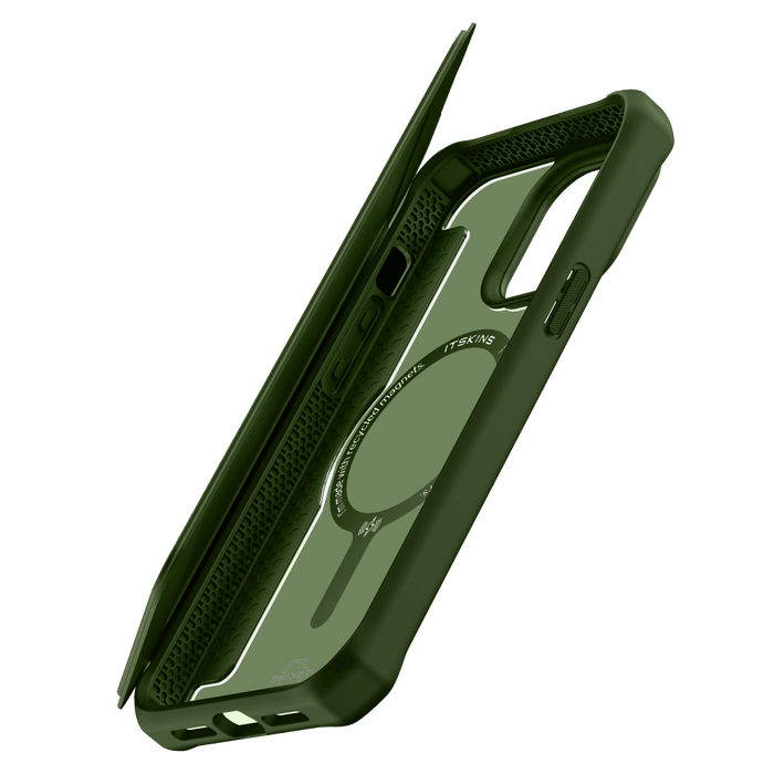 ITSKINS Hybrid_R Folio MagSafe Case for Apple iPhone 15 / iPhone 14 / iPhone 13 Olive Green