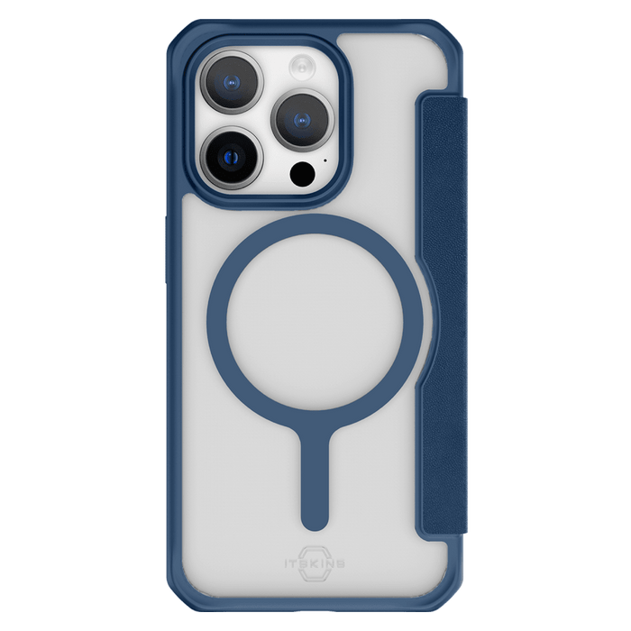 ITSKINS Hybrid_R Folio MagSafe Case for Apple iPhone 15 Pro Max Navy Blue