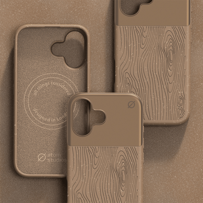 Atom Studios Split Wood Fiber MagSafe Case for Apple iPhone 16 Brown