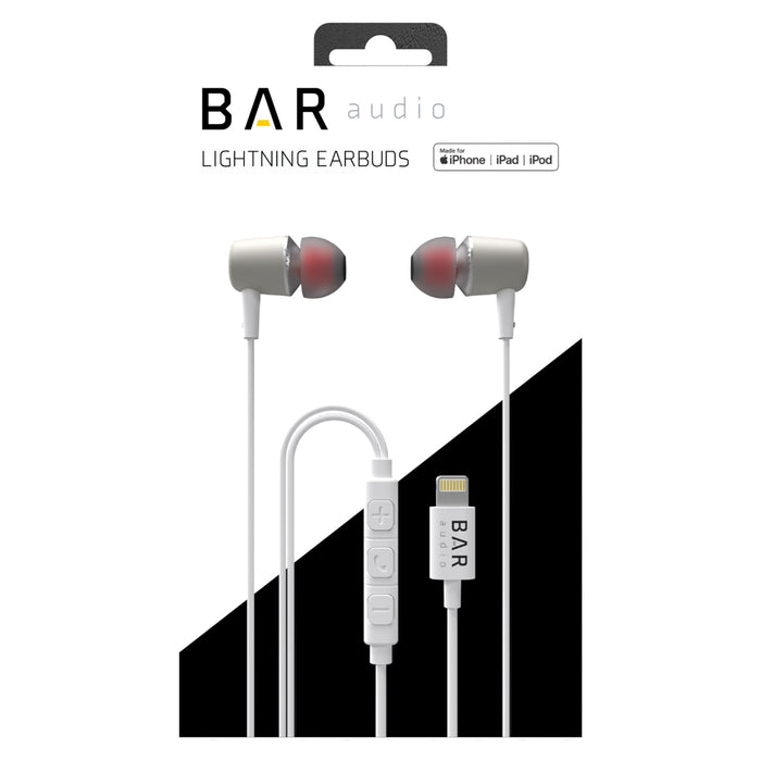 Bar Audio Apple Lightning In Ear Wired Headphones White