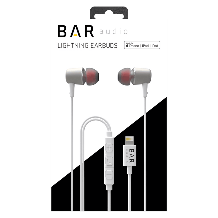 Bar Audio Apple Lightning In Ear Wired Headphones White