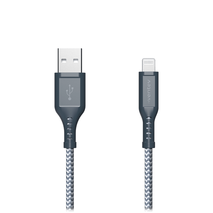 Ventev High Speed USB A to Apple Lightning Braided Cable with 2x the Copper for Faster Charging 6ft Gray